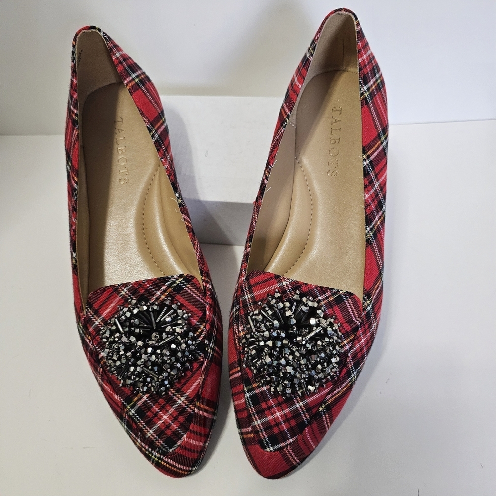 Talbots Francesca Pom-Pom Driving Flats - Tartan Plaid Preppy Classic Shoes 7M - Picture 4 of 8
